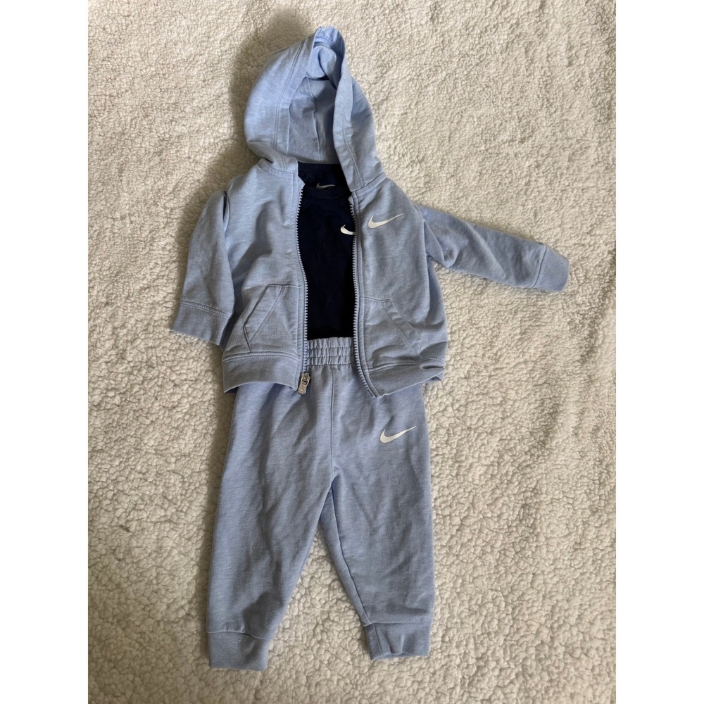 Nike 3-Piece Tracksuit Set Baby 6M Light Blue Navy Excellent Zip Hoodie Joggers